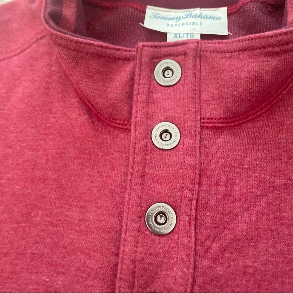 Tommy Bahama 1/4 Snap Pullover Sweater Men’s XL Reversible Mock Neck Burgundy